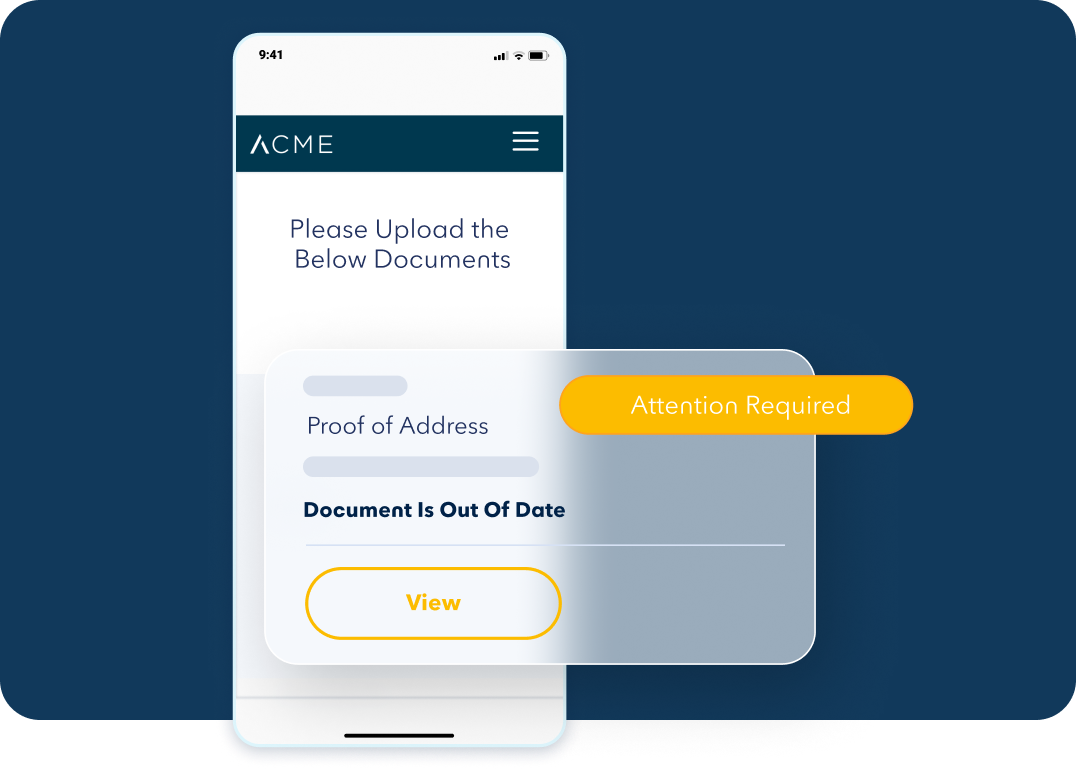 Illustration of phone with white label branding and upload documents dashboard
