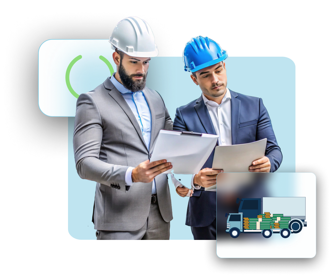 2-businessmen-wearing-hardhats-in-suits-looking-at-clipboards