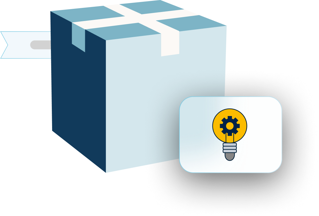Illustration of a box with a lightbulb in the foreground