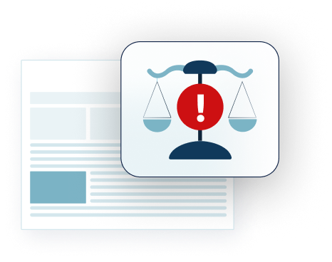 Illustration of law scale witha exclamation mark infront of it