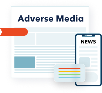Illustration of newspaper and mobile phone with the words adverse media and news