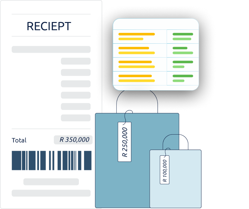 Illustration of reciept with shopping bags