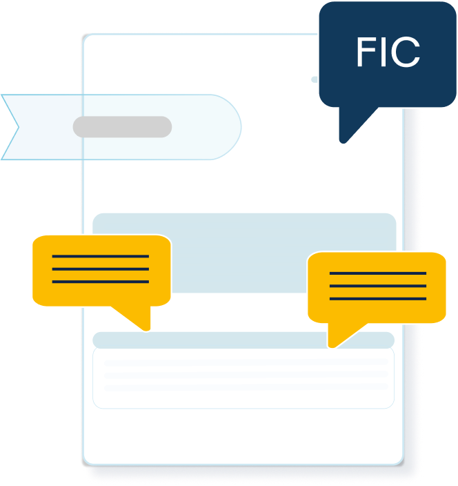 illustration of document with the words FIC in a speech bubble