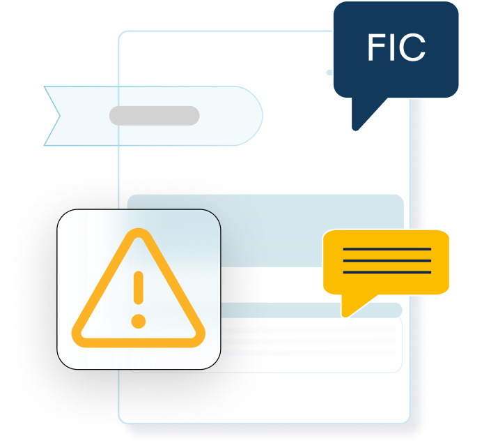 Illustration of warning sign with document and FIC wording at the top